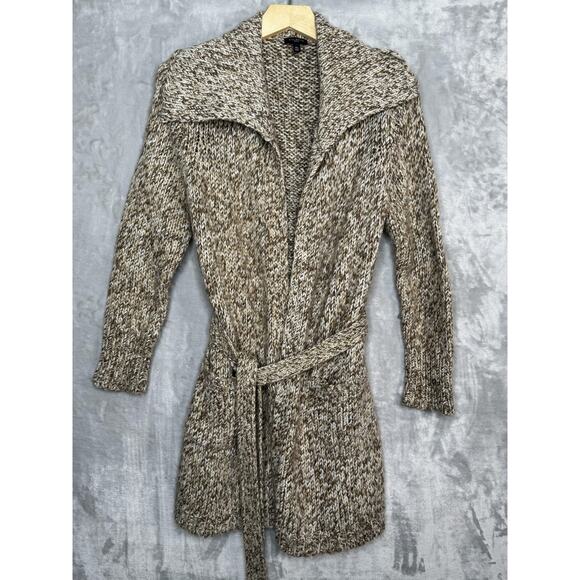 Talbots Sweater Womens Medium Petite Brown Marled Belted Cardigan Shawl Collar - Picture 1 of 8